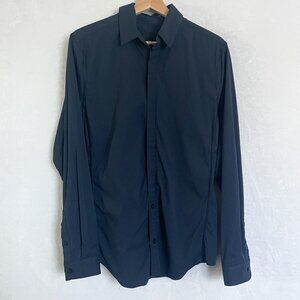 Lululemon Mens Button Down Blue Striped Long Sleeve Stretch Athletic Fit Shirt